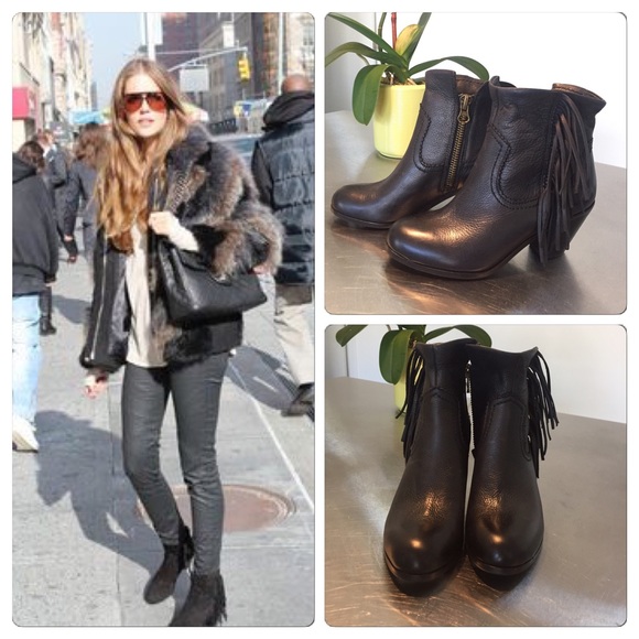 San Edelman Louie leather fringe booties 6