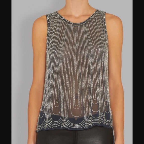 Parker sheer beaded silk top M