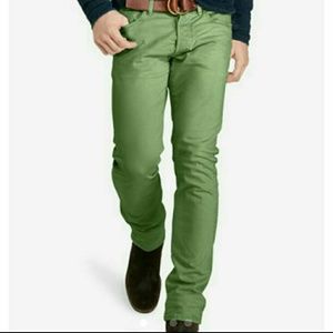 Olive Green Slim Straight Jeans
