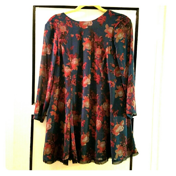 Blue/Purple Floral Mini dresChiffon-type material.