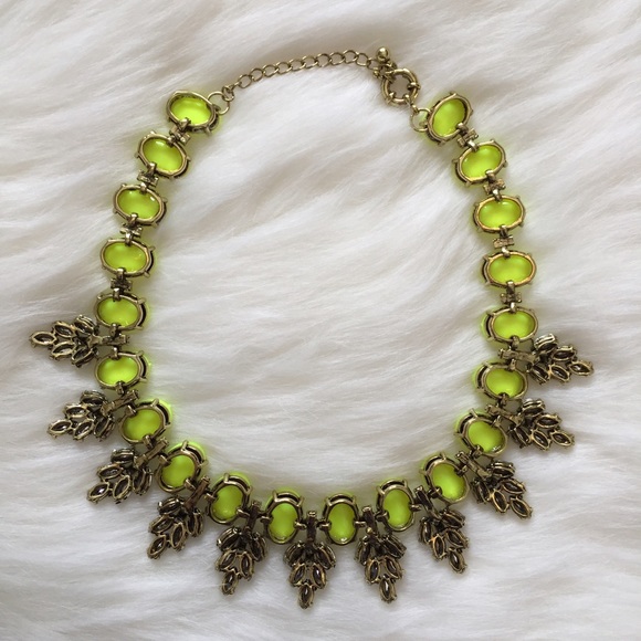 "Amelia" Necklace || Neon Yellow Crystal Leaves - Picture 3 of 6