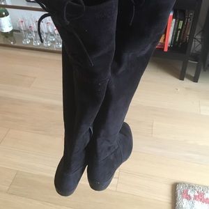 Over the knee black suede boots