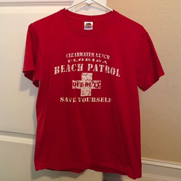 Beach patrol off duty save yourself red tee small - Picture 1 of 2