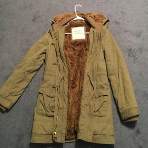 Army green fur lined winter jacket