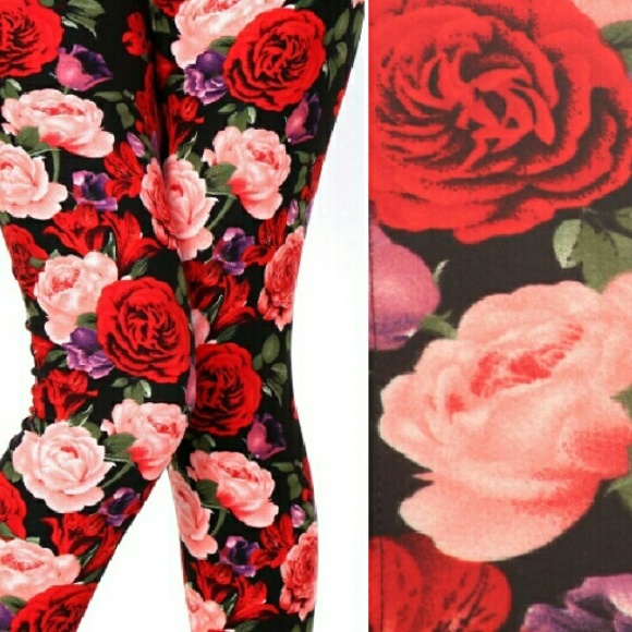 Red/Pink Roses Plus Full Length Leggings