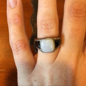 Silver and Onyx Deco Ring