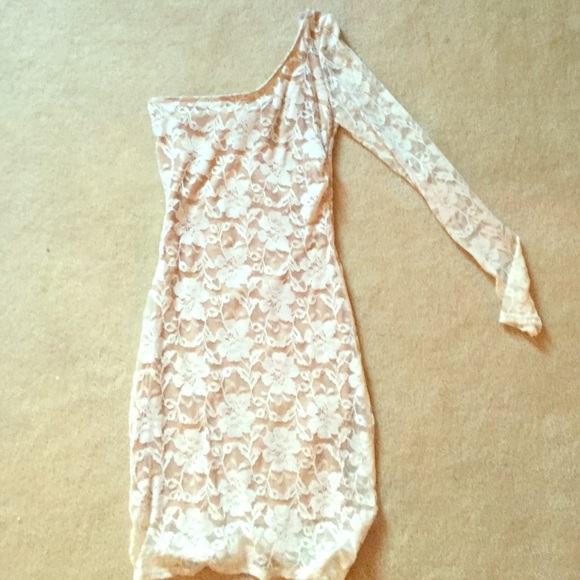 One shoulder nude and lace dress!