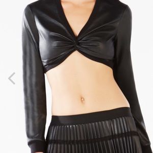 BCBG crop leather blouse 