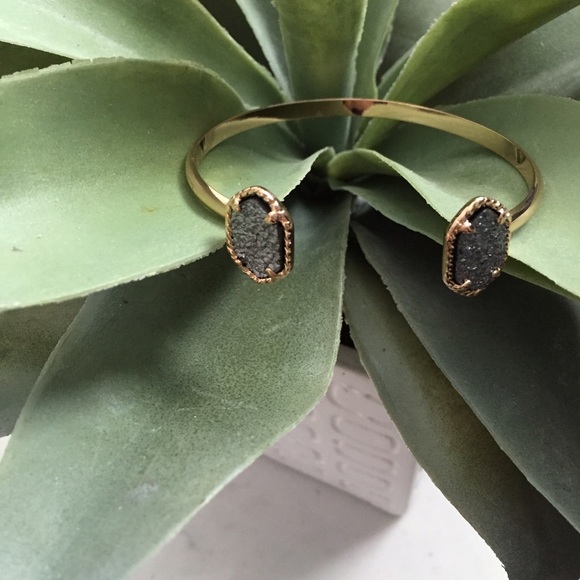 "Corinne" Bracelet || Gray & Gold Druzy Cuff - Picture 2 of 7