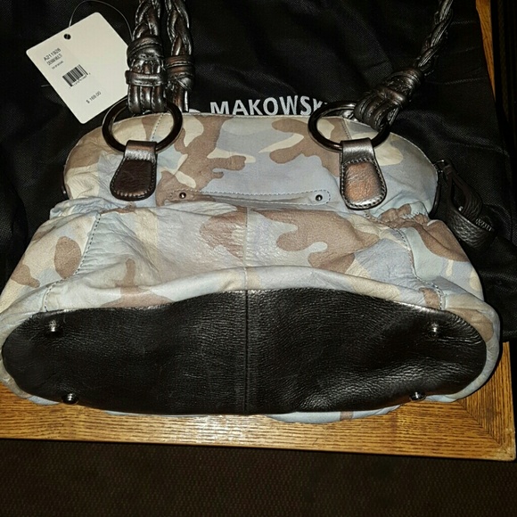B Makowsky Leather Satchel Denim Camo - Picture 2 of 4