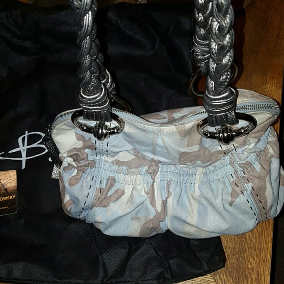 B Makowsky Leather Satchel Denim Camo - Picture 4 of 4