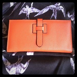 2016 NEW orange Leather H buckle two-fold wallet