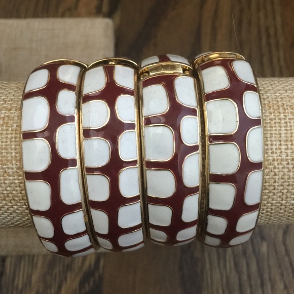 Burgundy and white enamel bracelets