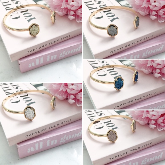 "Corinne" Bracelet || Blue & Gold Druzy Cuff - Picture 5 of 6