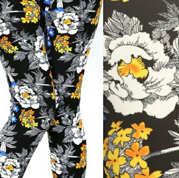 Black Foral Plus (TC) Full Length Leggings