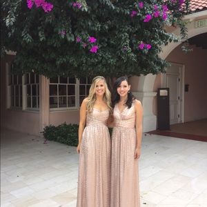 Long rose gold sequined dress