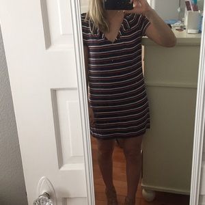 Orange, white and navy striped JCrew shift dress