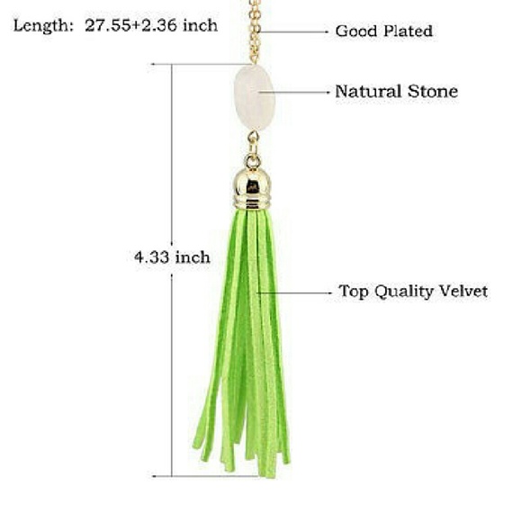 Long stone RED velvet tassel chain necklace - Picture 4 of 4