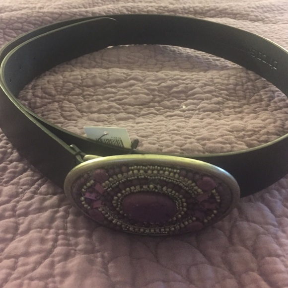 Black Leather Belt with purple and gold bling