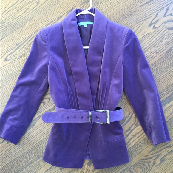 Purple velvet Antionio Melani blazer with belt.