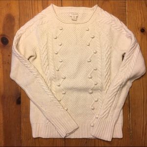 J Crew Factory Pom Pom Cable Knit Sweater