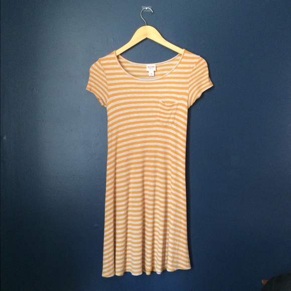 Mustard-Yellow Striped T-shirt Dress