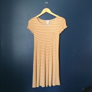 Mustard-Yellow Striped T-shirt Dress