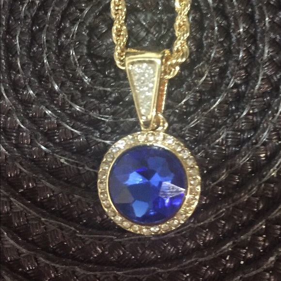 24in 14k gold plated sapphire pendant chain. - Picture 1 of 1