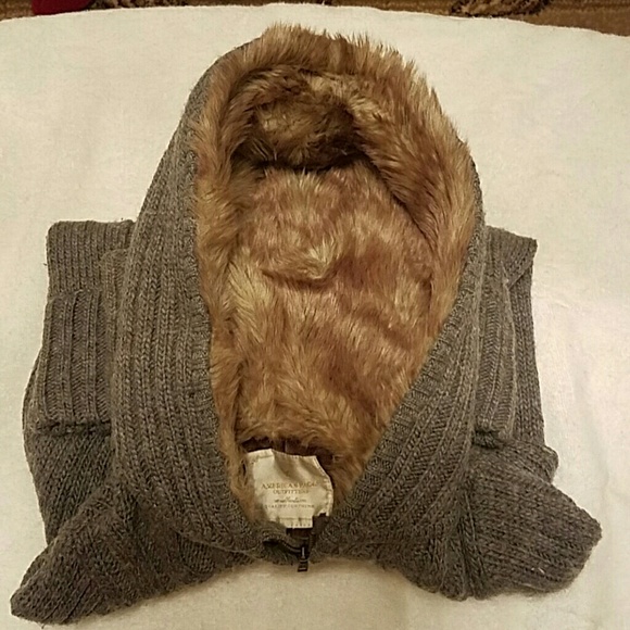 American eagle knit sweater with faux fur hoodie