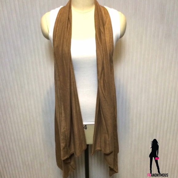 Faux Suede Drape Front Vest L - Picture 2 of 4