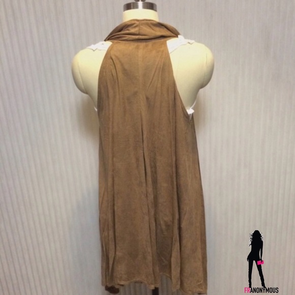 Faux Suede Drape Front Vest L - Picture 3 of 4