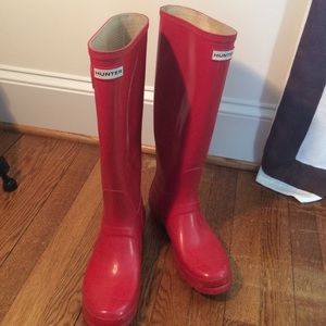 Hunter Rainboots, Tall, Glossy Red-size 8