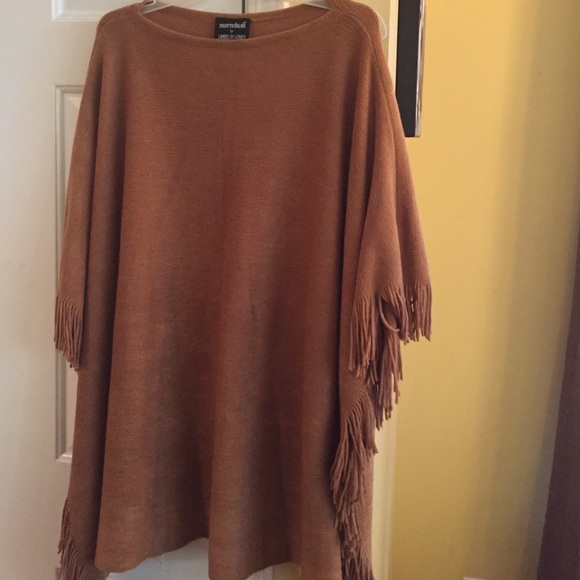 Brown fringed poncho with detachable scarf