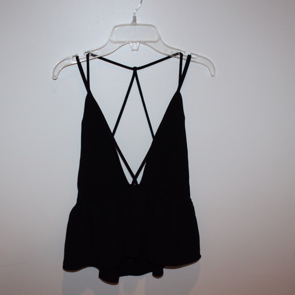 Black cropped tank deep v