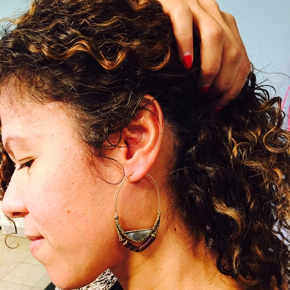 Blue Natural Stone and Leather Wrap Hoops - Picture 4 of 4