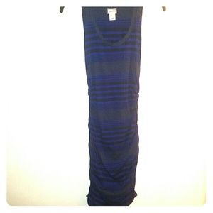 Ruched blue and grey dress