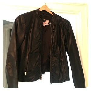 Black real leather jacket with ruching up  zipper