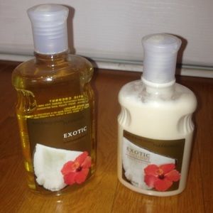 Exotic coconut body lotion and shower gel