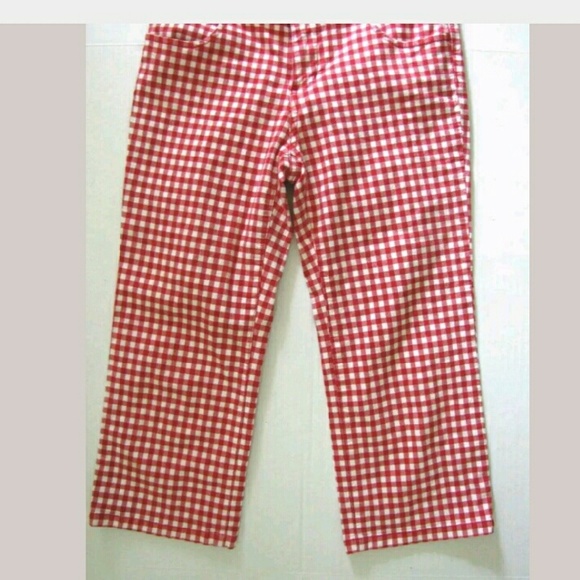TOMMY HILFIGER RED GINGHAM CAPRI PANTS SIZE 6 - Picture 2 of 4