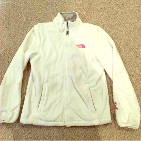 Women's white fuzzy North Face Jacket