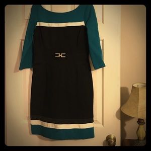 WHBM- black teal white work dress!