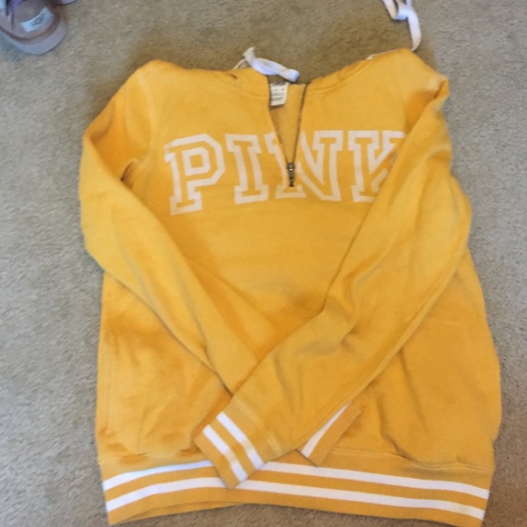 Yellow hooded PINK pullover