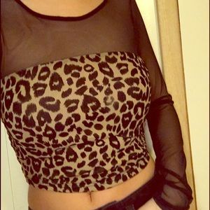 Long sleeve mesh/cheetah crop top