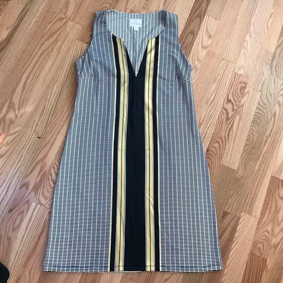 Julie Brown black, white and gold shift dress