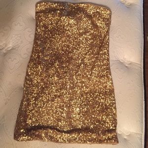 Gold sequence strapless dress