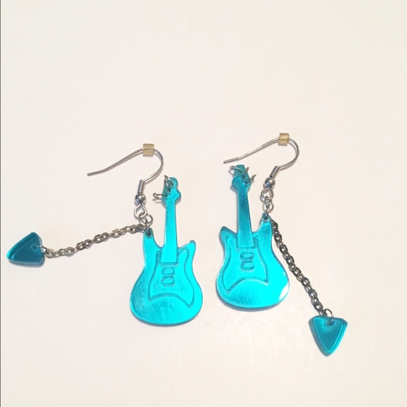 Jewelry - 🎸👂🏼Mirrored Turquoise Guitar Earrings🎸 Jewelry - 🎸👂🏼Mirrored Turquoise Guitar Earrings🎸