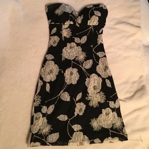 Black floral strapless dress