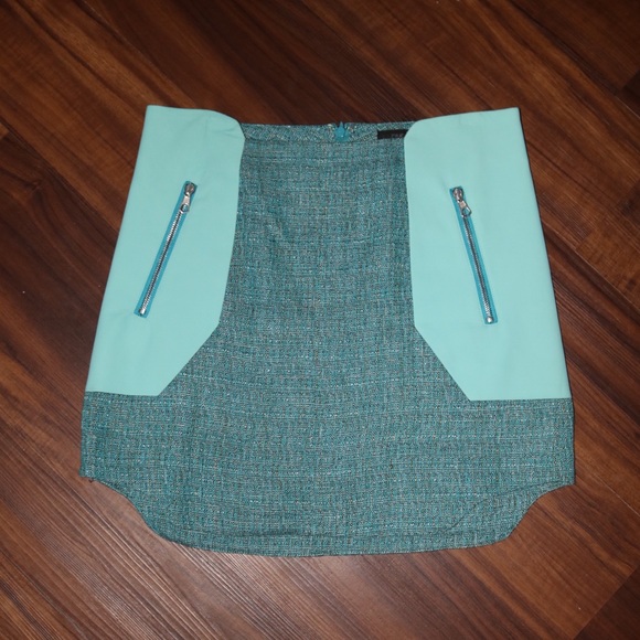 NWT Rag & Bone Leather and Tweed Skirt 4/Blue