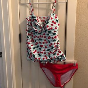 NWT Marina West cherry stripe tankini size XL