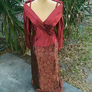Formal Off Shoulder Blouse and Brocade Skirt